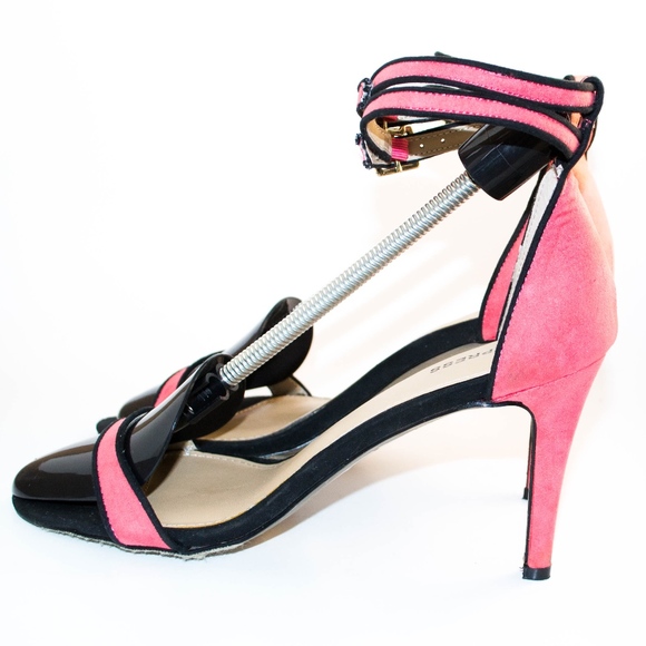 Express Shoes Express Pink And Black Ankle Strap Heels Poshmark